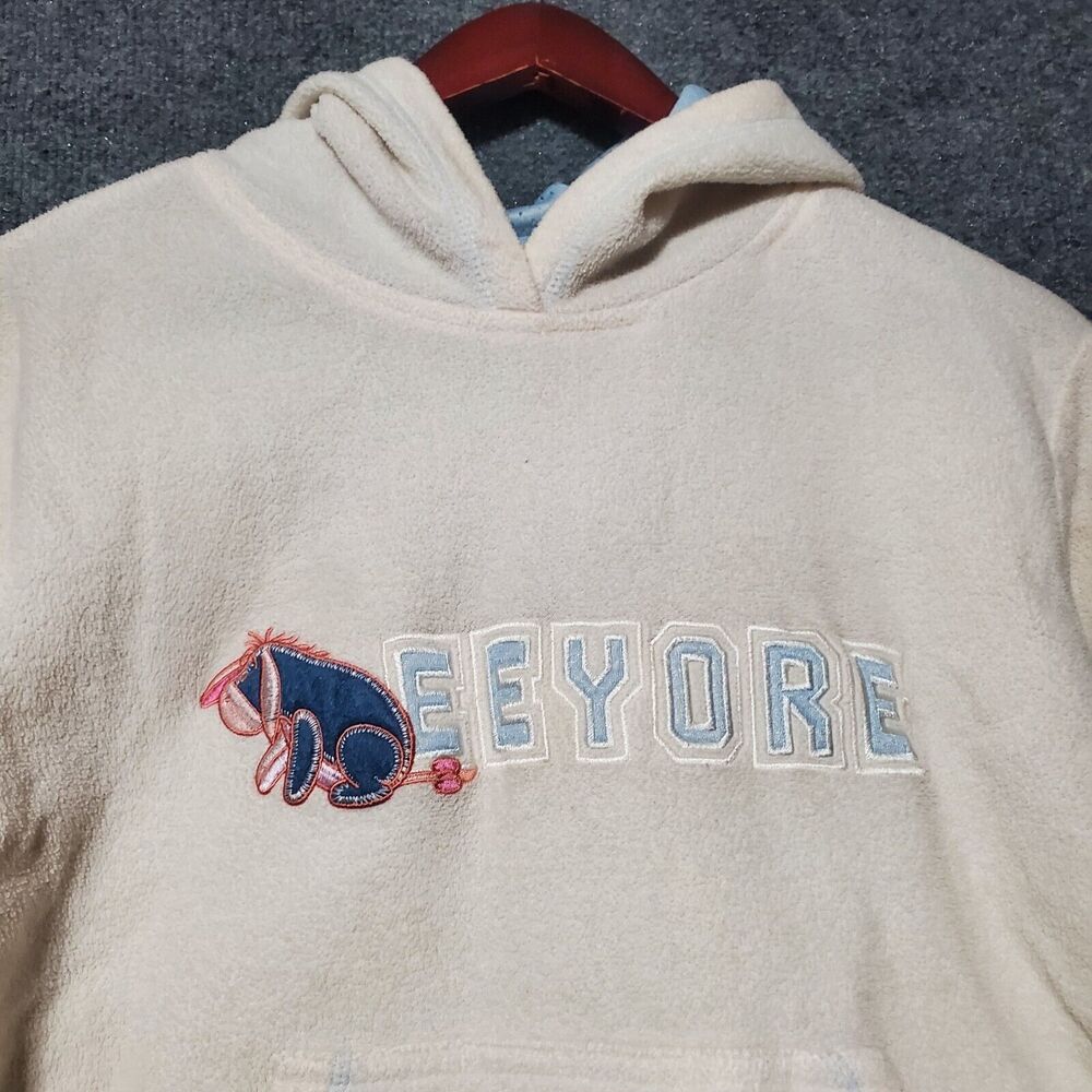 Vintage Eeyore Fleece Hoodie Pullover Womens Medium Ivory Cream Pooh Tag 90s Y2K